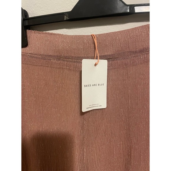 NWT Skies Are Blue Dusty Pink "Rose" Metallic Mesh Wide Leg Lined Pants Small - Picture 5 of 8